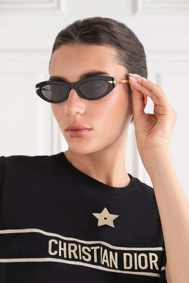 Bottega Veneta black cat eye sunglasses with gold frame combination 194880 - photo 2