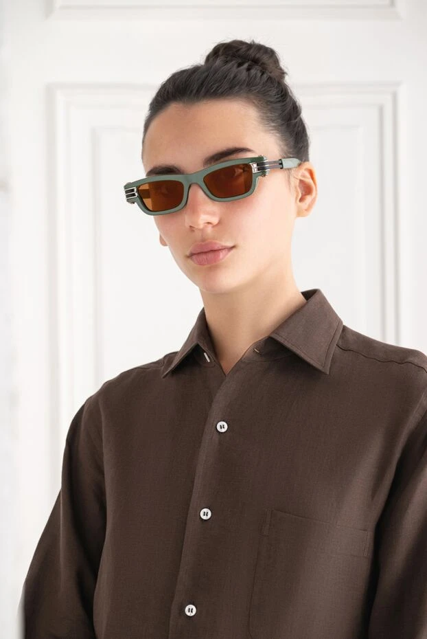 Bottega Veneta rectangular sunglasses with green frames and brown lenses 194882 - photo 2