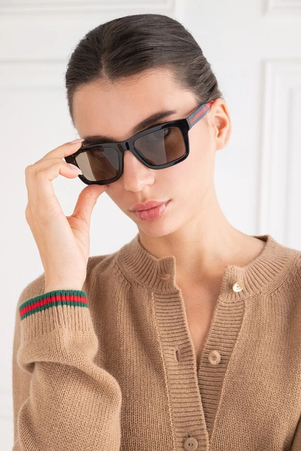Gucci прямоугольные графитовые очки с культовой лентой web 194911 - фото 2