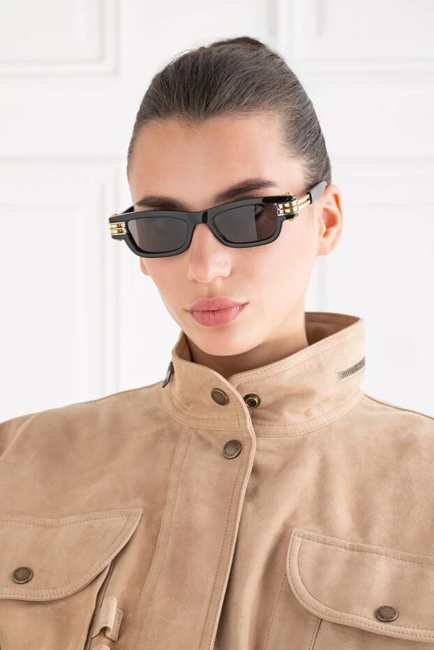 Bottega Veneta black rectangular sunglasses with gold-tone layered temples 194914 - photo 2