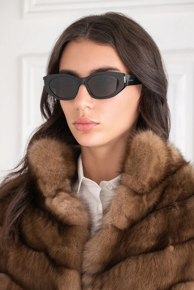 Saint Laurent металл бұрыштары бар қара түсті конус тәрізді геометриялық күннен қорғайтын көзілдірік 194937 - фото 2