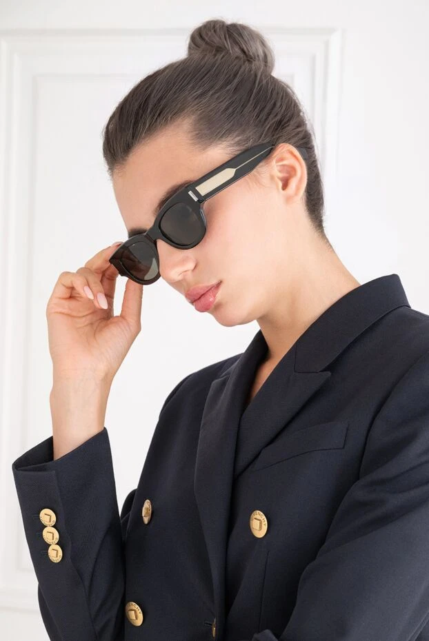 Saint Laurent күміс пластиналары бар тасбақа қабығынан жасалған жақтаулы мысық көзілдірік күннен қорғайтын көзілдірік 194941 - фото 2