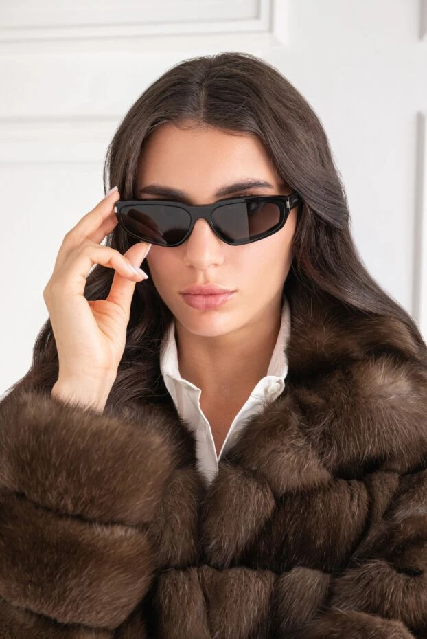 Saint Laurent күміс бұрыштары бар қара түсті мысық көзіне арналған күннен қорғайтын көзілдірік 194942 - фото 2