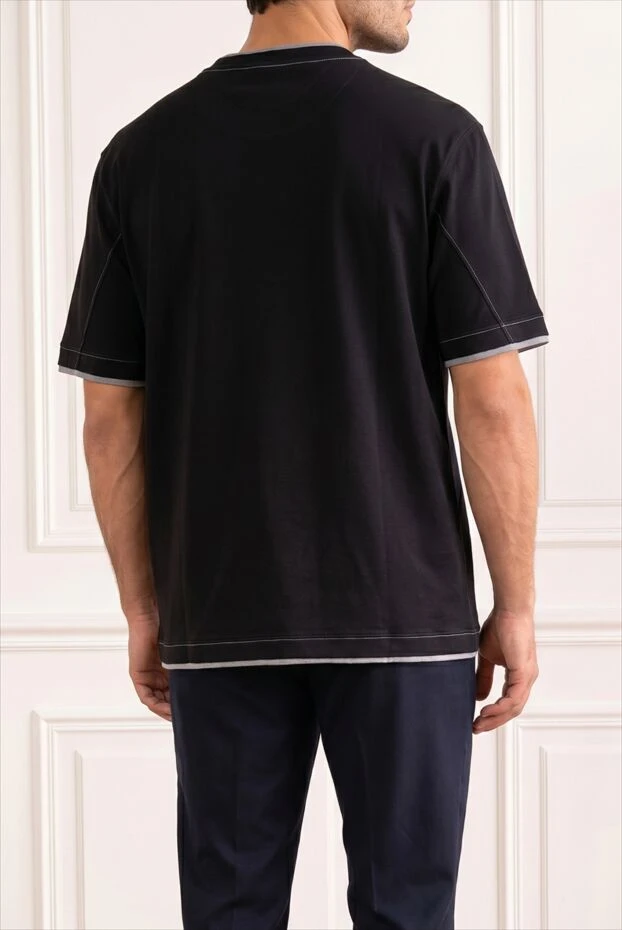 Brunello Cucinelli men's black cotton t-shirt with a layered effect and a crest 194958 - photo 2