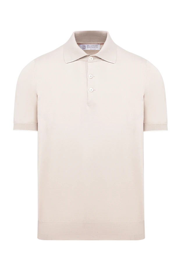 Beige knitted polo shirt made of lightweight premium cotton with short sleeves - photo 1