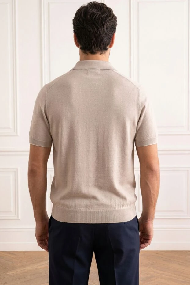 Beige knitted polo shirt made of lightweight premium cotton with short sleeves - photo 2