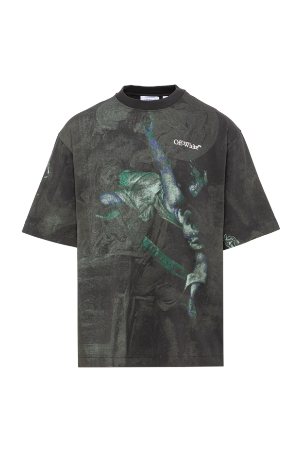 Off-White графикалық баспасы бар ерлерге арналған қою сұр мақта футболкасы 194970 - фото 1
