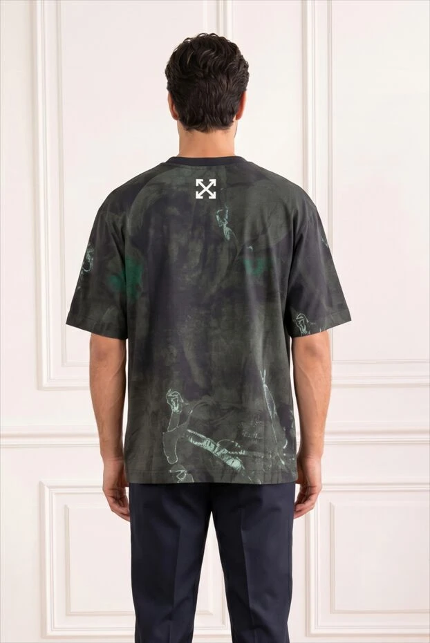 Off-White графикалық баспасы бар ерлерге арналған қою сұр мақта футболкасы 194970 - фото 2
