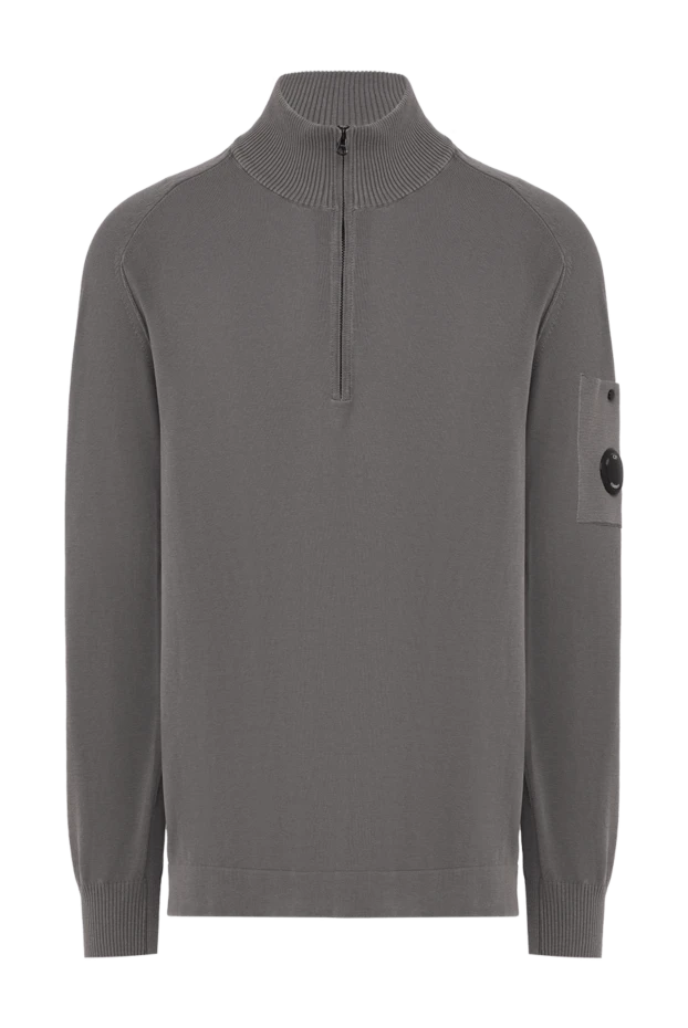 Gray cotton fine knit troyer with zip and lens - photo 1