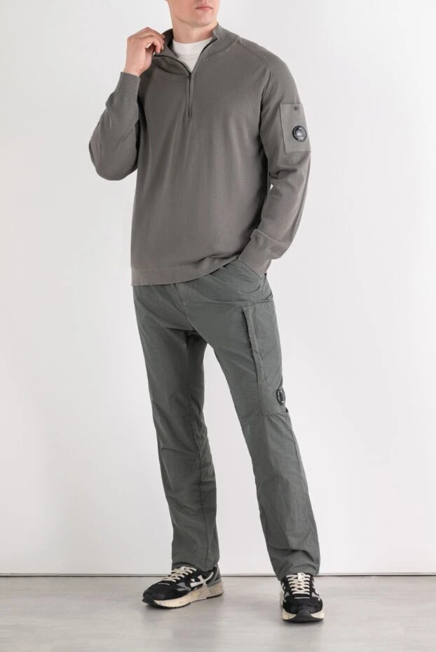 Gray cotton fine knit troyer with zip and lens - photo 2
