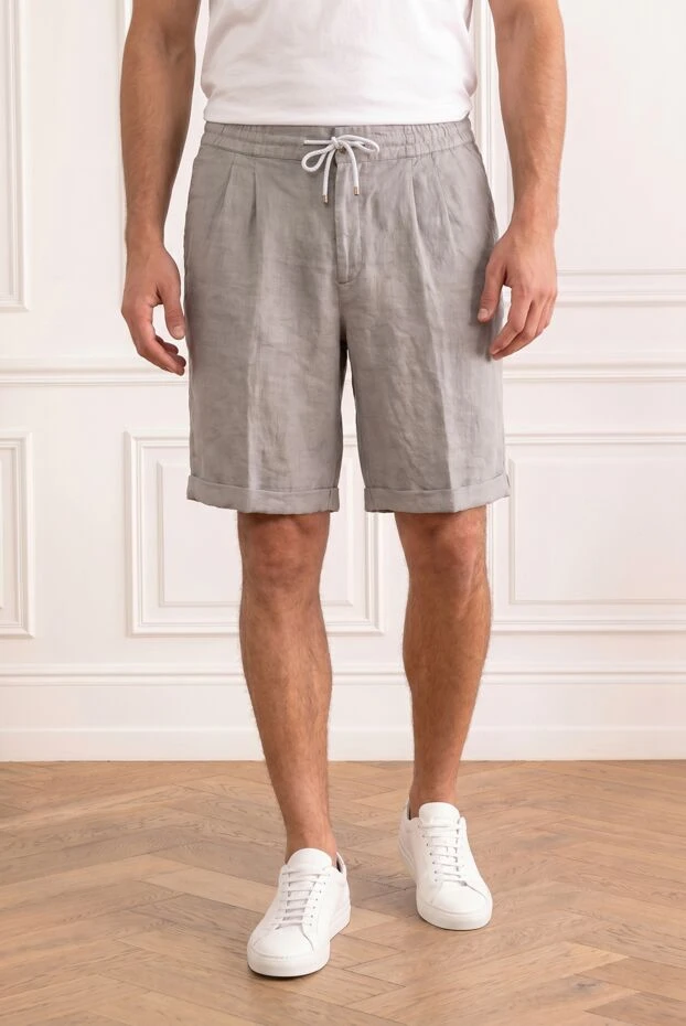 Men's grey linen shorts with creases and turn-ups - photo 1