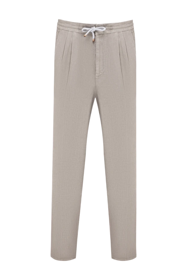 Brunello Cucinelli men's linen trousers with gray pleats and a drawstring 194994 - photo 1