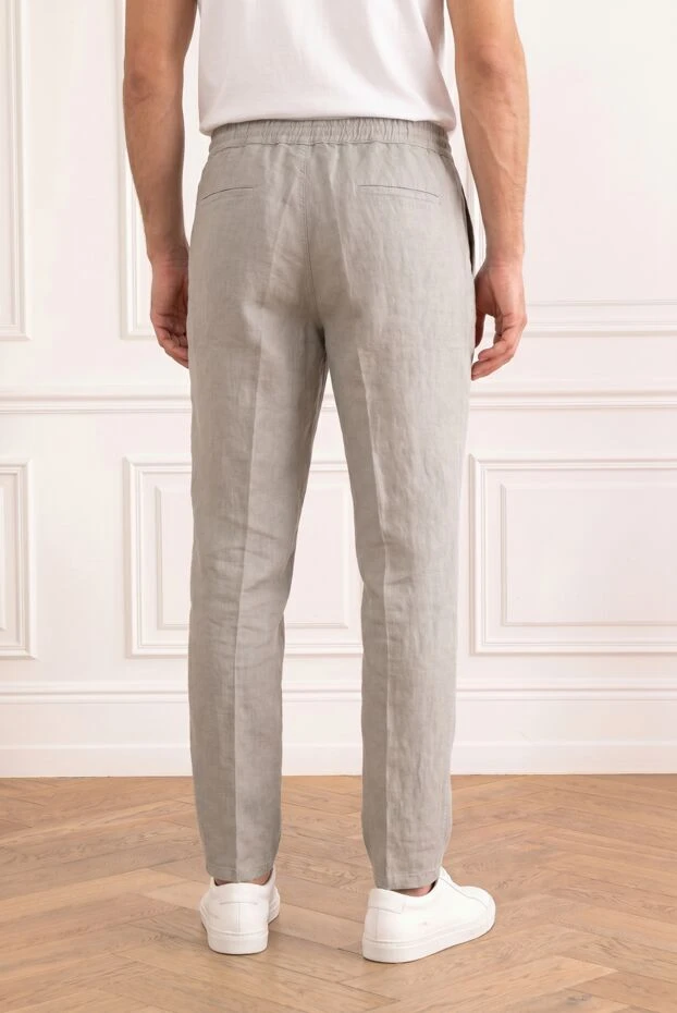 Brunello Cucinelli men's linen trousers with gray pleats and a drawstring 194994 - photo 2