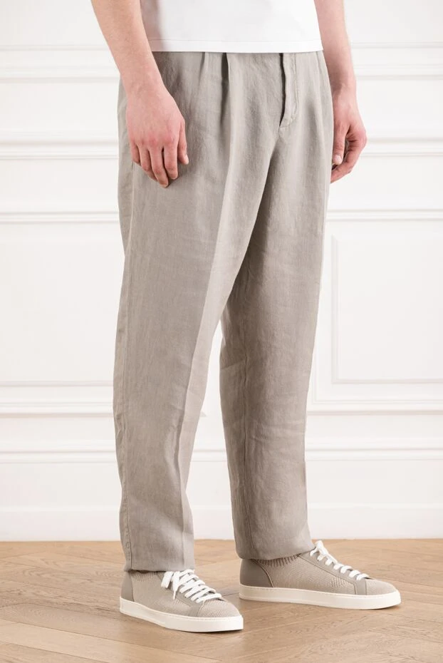 Brunello Cucinelli сұр бүрмелері және бауы бар ерлерге арналған зығыр шалбар 194994 - фото 3