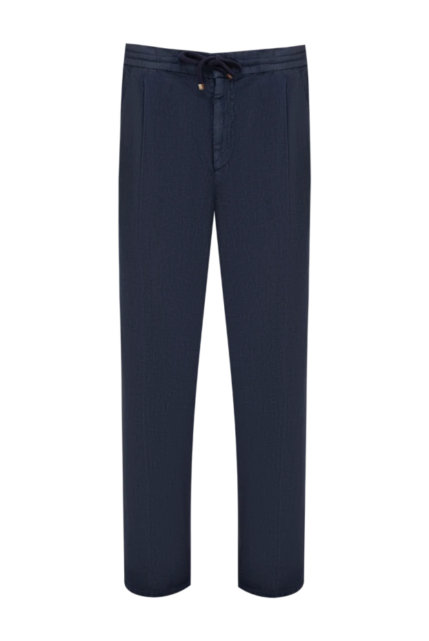 Brunello Cucinelli men's linen trousers with a drawstring in dark blue 195000 - photo 1