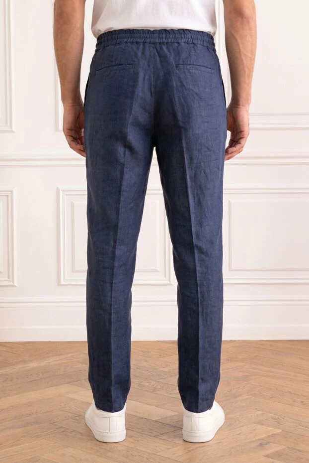 Brunello Cucinelli men's linen trousers with a drawstring in dark blue 195000 - photo 2