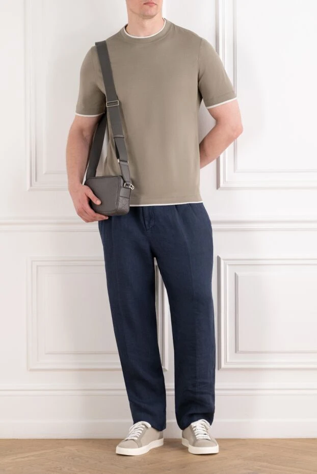 Brunello Cucinelli men's linen trousers with a drawstring in dark blue 195000 - photo 3