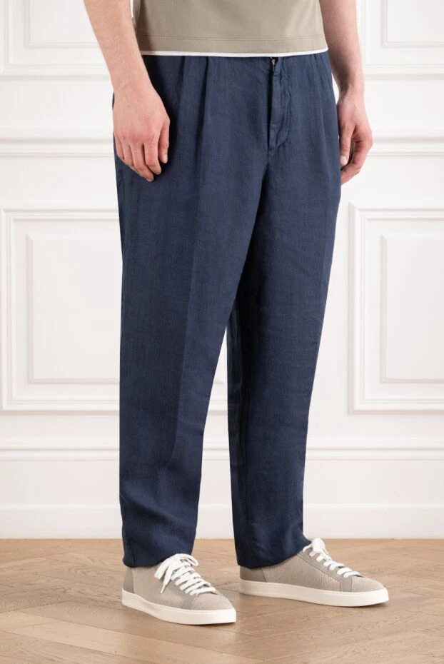 Brunello Cucinelli қою көк түсті бауы бар ерлерге арналған зығыр шалбар 195000 - фото 3