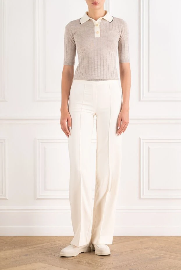 Brunello Cucinelli women's beige ribbed knit polo shirt made of wool and cashmere 195010 - photo 2