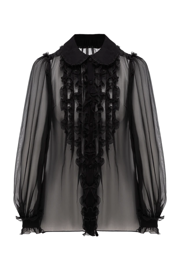 Dolce & Gabbana көлемді бұдырлары бар мөлдір қара шифон блузка 195013 - фото 1