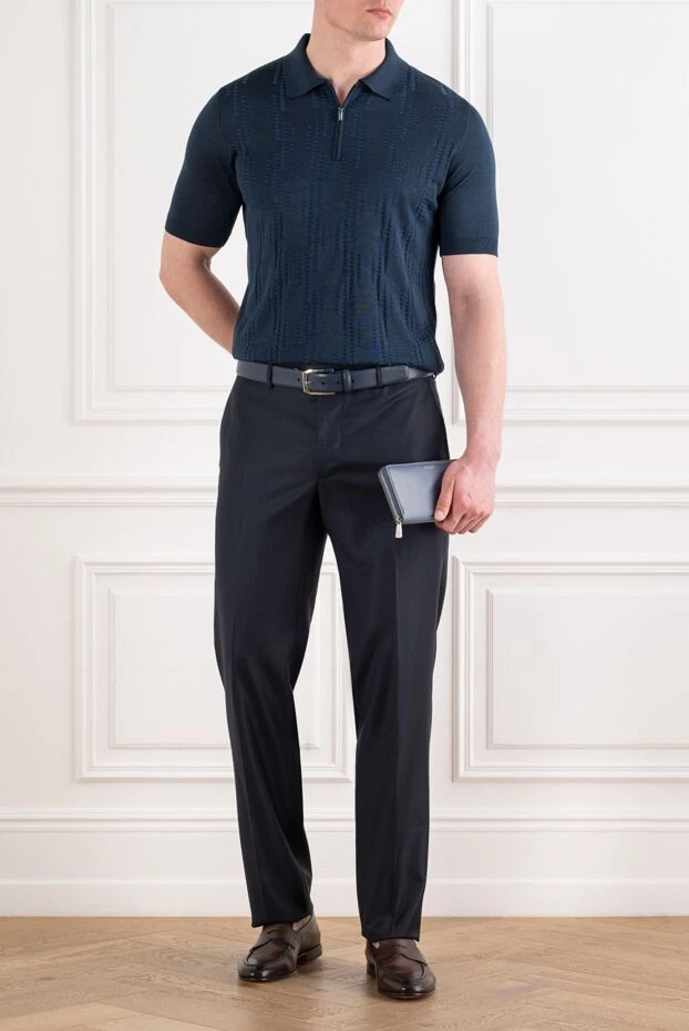 Cesare di Napoli men's blue wool classic tapered trousers 195027 - photo 2