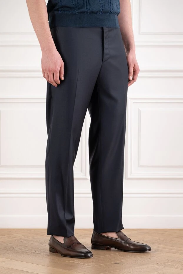 Cesare di Napoli men's blue wool classic tapered trousers 195027 - photo 3