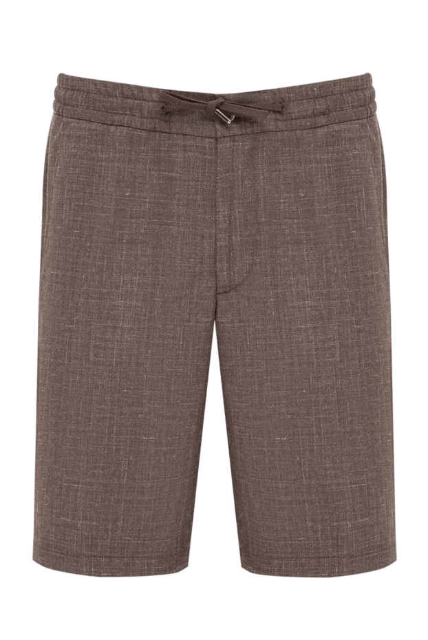 Men's brown linen drawstring bermuda shorts - photo 1