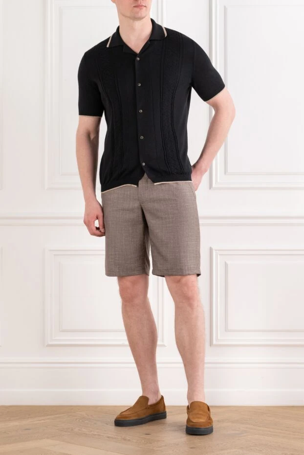 Men's brown Bermuda shorts with a melange texture - photo 2