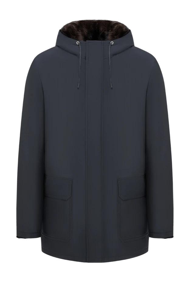 Men's dark blue fur-lined parka with a deep hood - photo 1