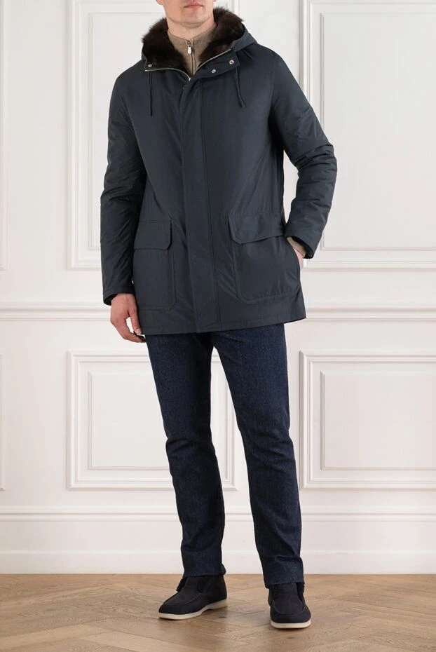 Men's dark blue fur-lined parka with a deep hood - photo 2