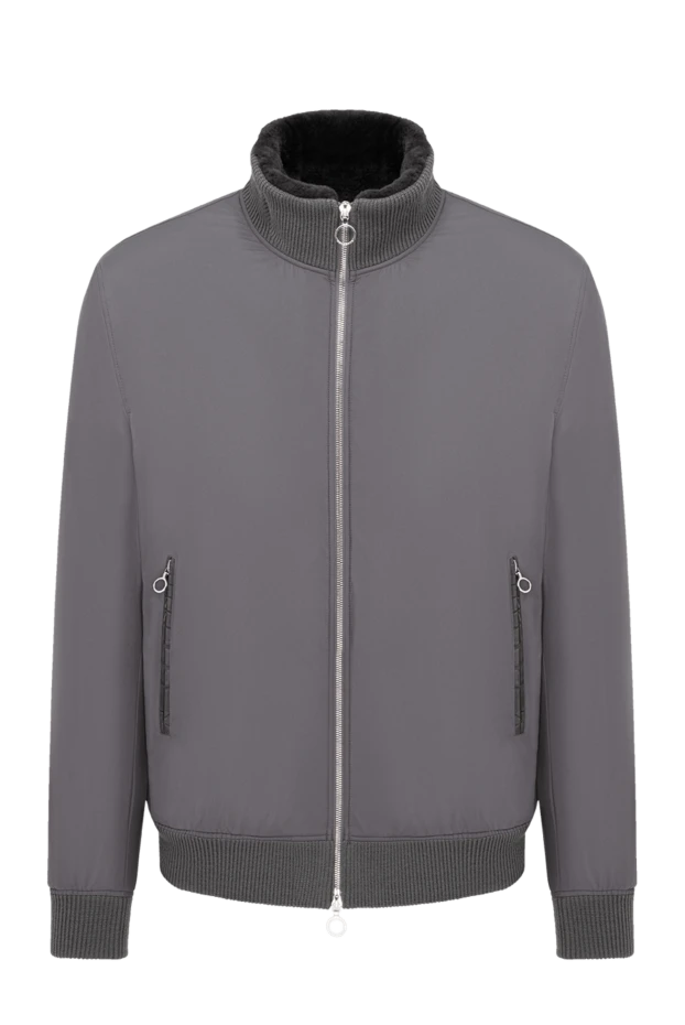 Men's gray fur-lined bomber jacket with a knitted collar - photo 1