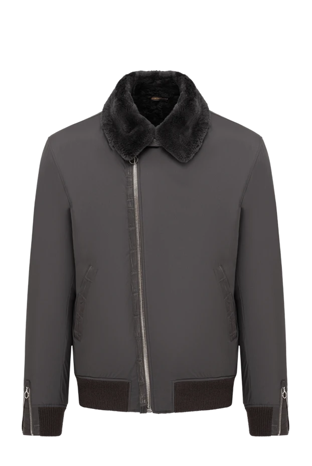 Men's fur bomber jacket with a slanted zipper and cuffs - photo 1