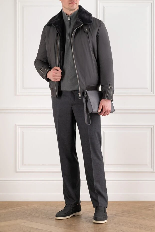 Men's fur bomber jacket with a slanted zipper and cuffs - photo 2