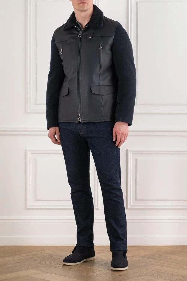 Men's combination fur-lined jacket with a turn-down collar - photo 2