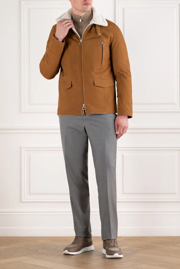 Men's suede jacket with fur and contrast collar - photo 2