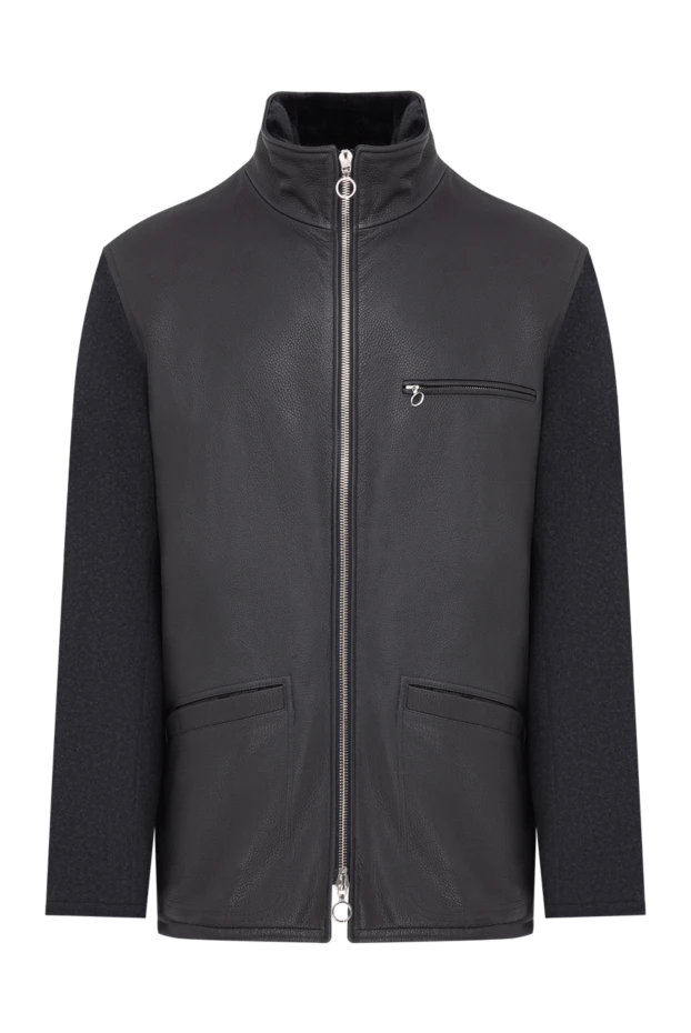 Combined leather jacket with knitted sleeves and a zipper - photo 1