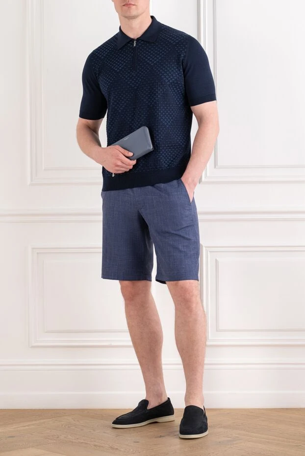 Men's textured summer Bermuda shorts in blue denim - photo 2