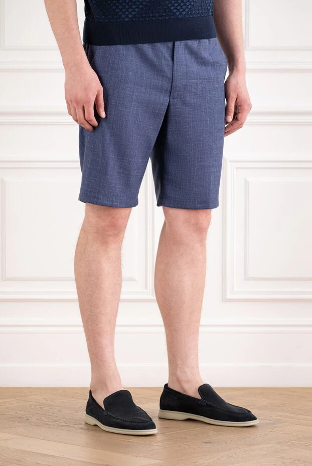 Cesare di Napoli мужские фактурные летние бермуды синего джинсового оттенка 195084 - фото 3