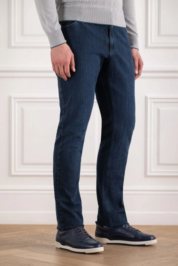 Zilli men's straight blue jeans with leather patch 195085 - photo 3
