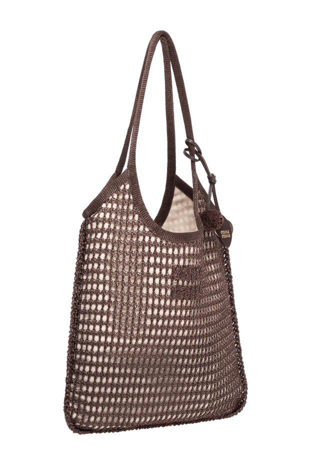 Miu Miu шырмауық тәрізді тоқылған қоңыр түсті рафия сөмкесі 195124 - фото 3