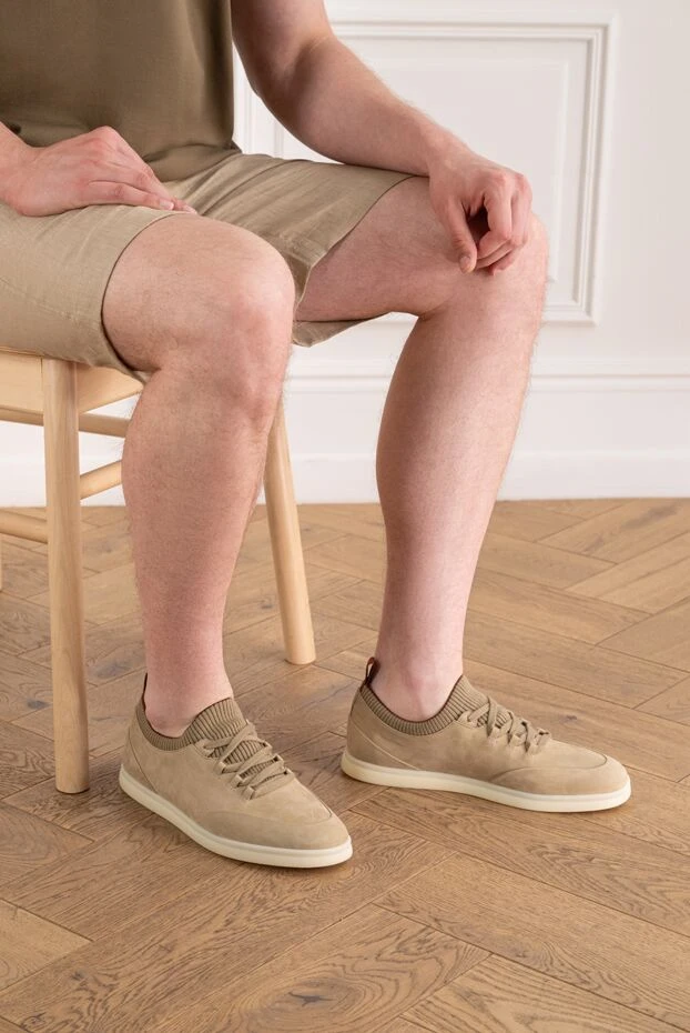 Loro Piana beige suede sneakers with knit inserts 195126 - photo 2