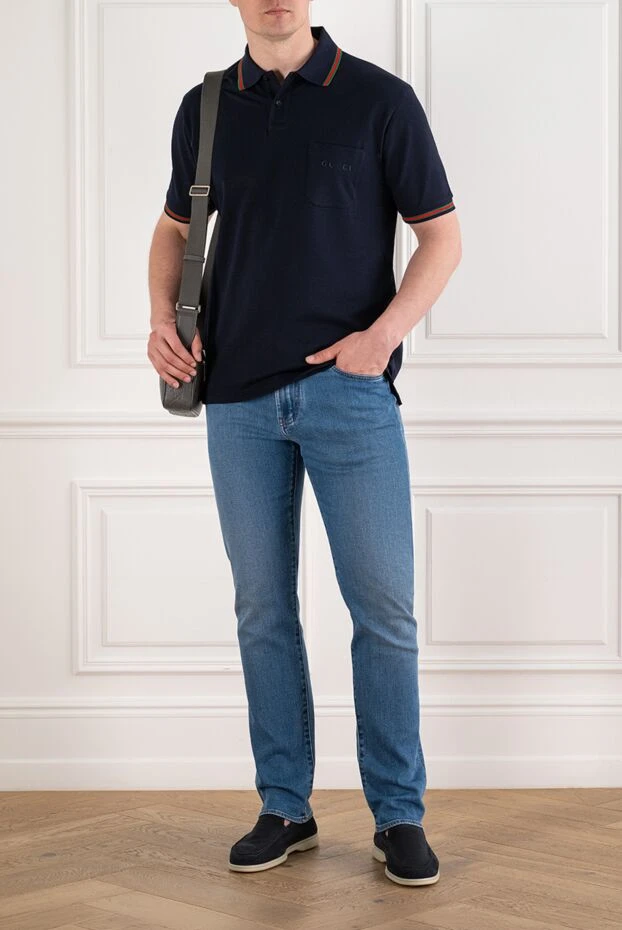 Loro Piana мужские прямые голубые джинсы quarona с лаконичным кожаным патчем 195143 - фото 3
