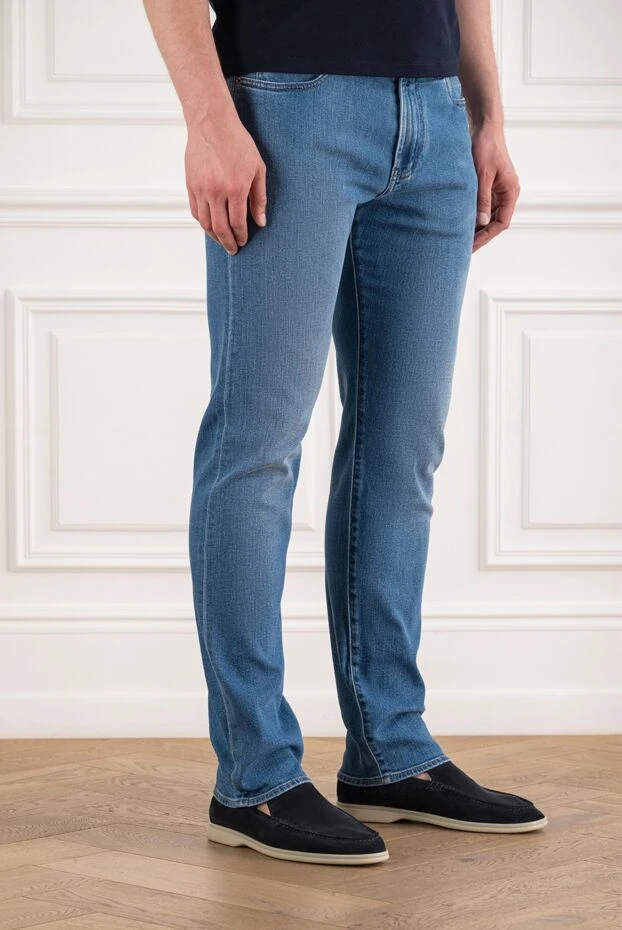 Loro Piana men's straight-leg quarona blue jeans with a simple leather patch 195143 - photo 3