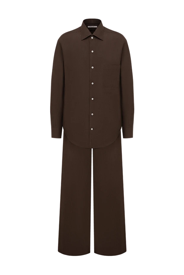 Loro Piana свободный льняной брючный костюм коричневого оттенка 195148 - фото 1