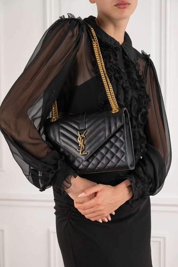 Saint Laurent grain de poudre былғарысынан жасалған классикалық қара түсті қапсырма сөмке 195151 - фото 2