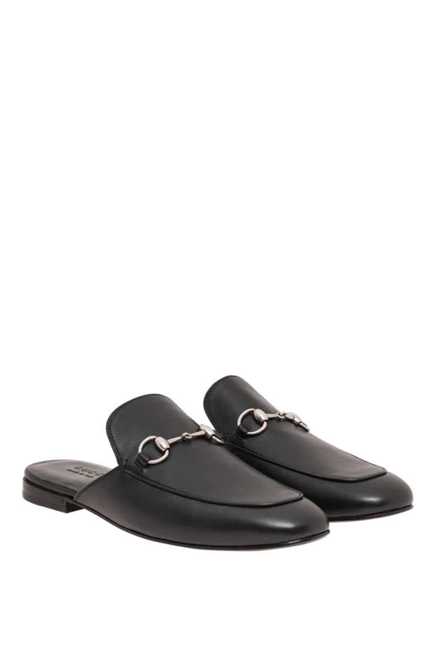 Gucci men's black leather mules with metal buckle 195152 - photo 3