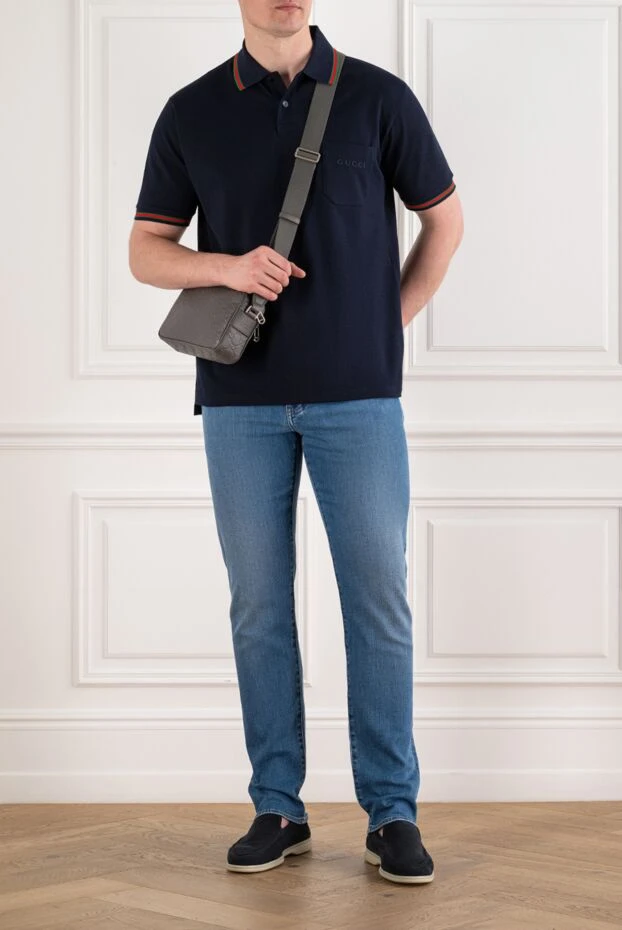 Gucci navy blue cotton polo with web's signature red and green trim 195153 - photo 3