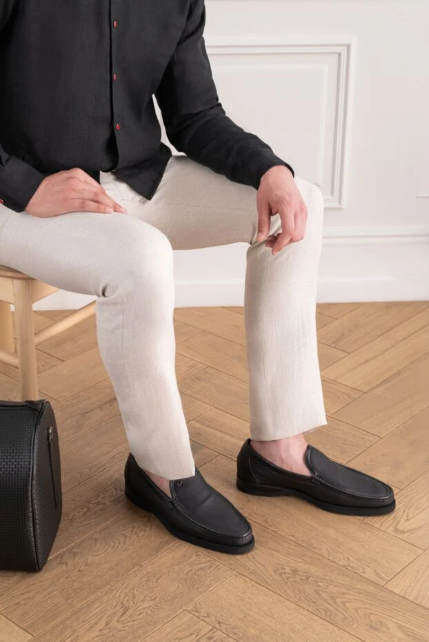 Zilli men's black grained leather loafers 195207 - photo 1