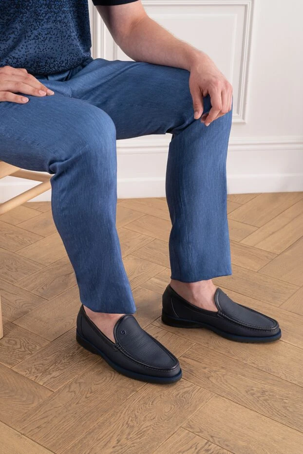 Zilli men's blue grained leather loafers 195208 - photo 1
