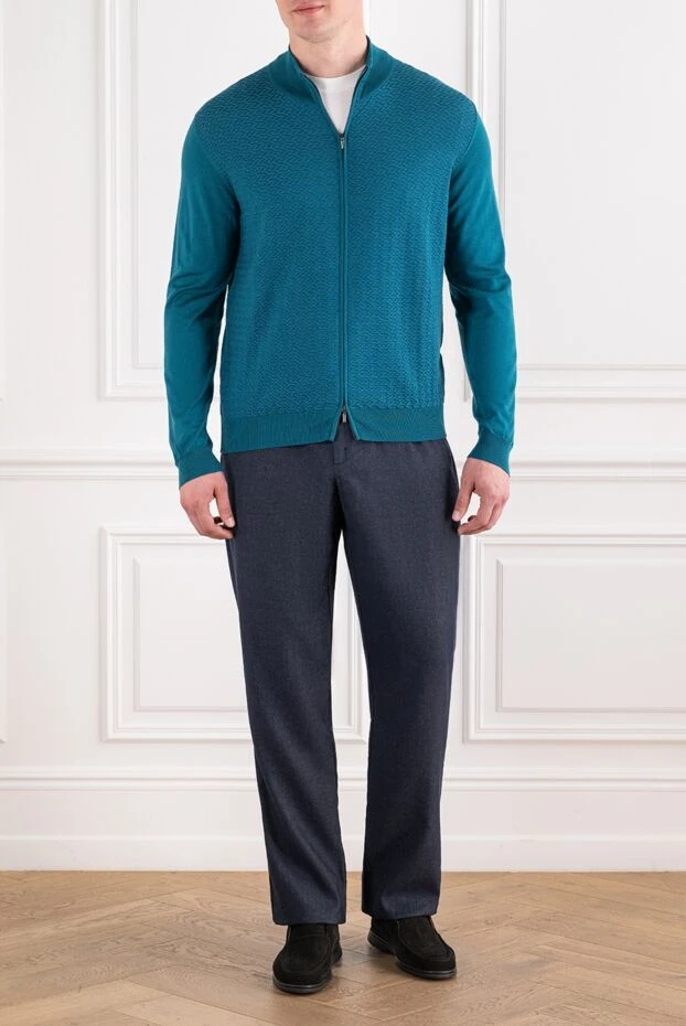 Zilli men's dark blue trousers with premium linen blend 195306 - photo 1